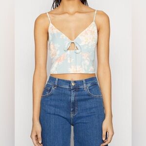 Abercrombie & Fitch Floral Cut Out Crop Top XS Smocked Back Light Green Peach